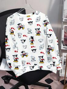 Betty Boop x SHEIN Plus Size Women's Crew Neck Sweatshirt All-Over Print Fall - White - View 2