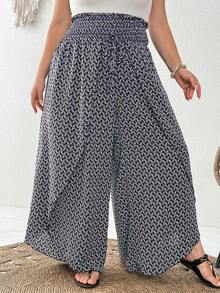 SHEIN CURVE+ 大尺碼 US22 音樂節、海邊度假、波希米亞純色時尚休閒寬鬆喇叭褲，適合夏季穿著 - 黑色 - 查看 6