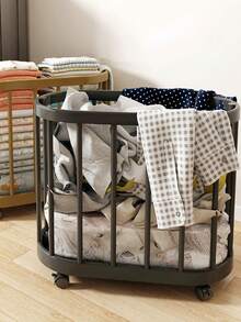 Wheeled Rolling Storage Organizer Basket, Open Grid Space-Saving Storage Box, Durable Easy-Clean Plastic Structure, Black & White Optional, For Yoga Mat Fitness Gear, Bathroom Laundry, Home & Office Storage - Multicolor - View 4
