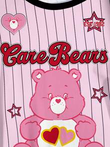 SHEIN X Care Bears 大尺碼女款圓領條紋字母卡通印花休閒日常夏季T恤 - 白色 - 查看 4