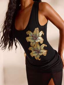 Opulessa Solid Color Knit Fitted Women's One-Piece Bodysuit For Vacation - Black - View 3