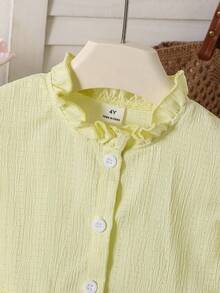 Young Girl Solid Color Single-Breasted Casual Daily Wear Shirt - Yellow - View 6
