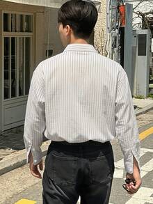 DAZY 男士長袖條紋通勤襯衫 - 白色 - 查看 2