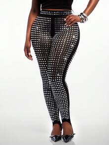 Radiana Plus Size Women's Studded Casual Versatile Daily Wear Tight Leggings - Black - View 1