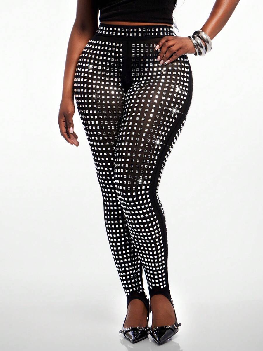 Radiana Plus Size Women's Studded Casual Versatile Daily Wear Tight Leggings - Black - View 1