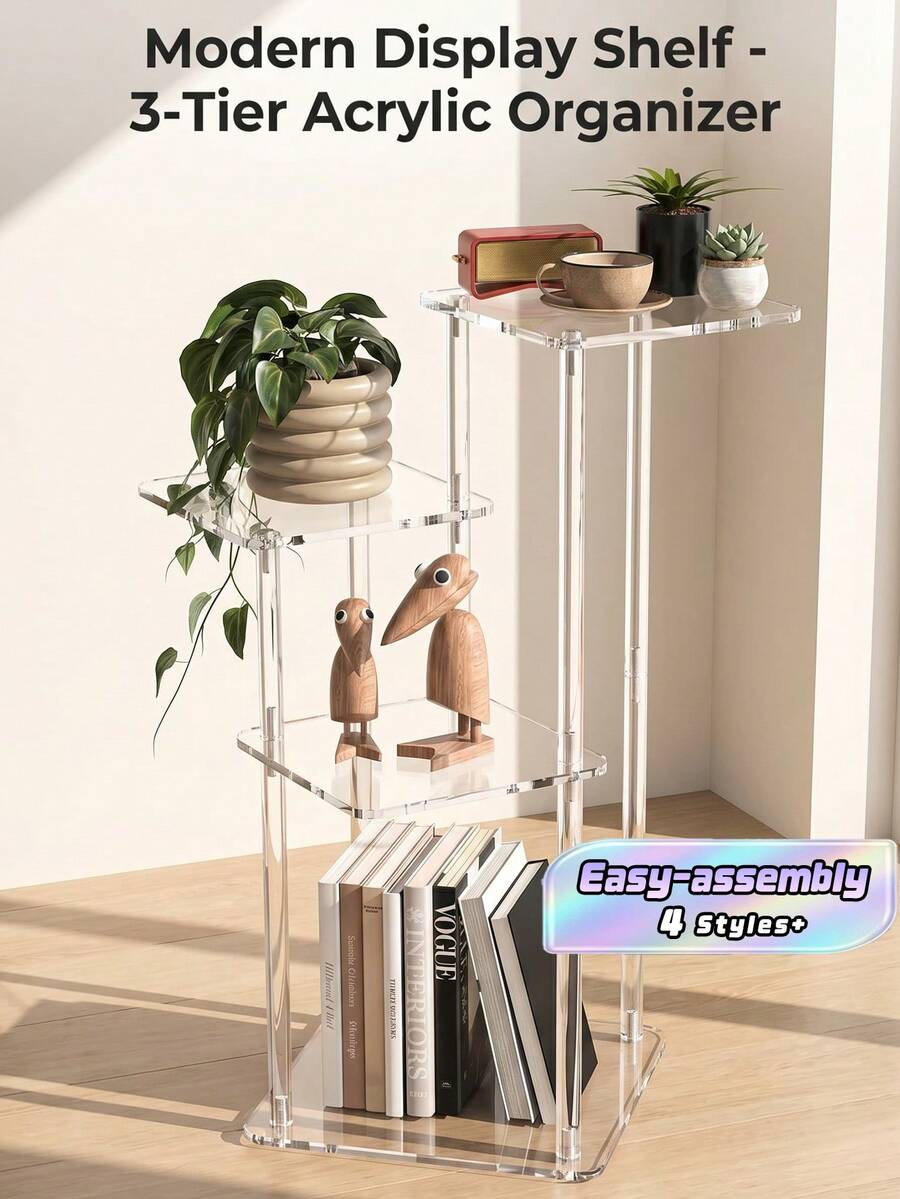 1PC Transparent Acrylic Side Table, Modern Design, Easy Assembly, Space Saving, Multifunctional Nightstand Suitable For Living Room, Bedroom, Hallway, Bathroom
