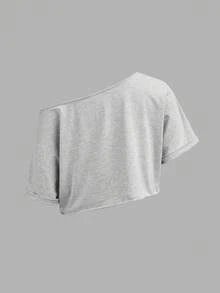 SHEIN EZwear 女款 95% 棉單肩寬領針織 T-shirt 3 件組 黑色，寬鬆，夏季工作基本款 - 彩色 - 查看 8