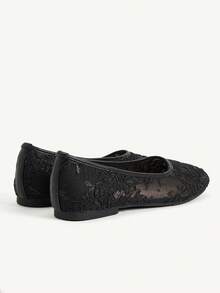 CUCCOO CHICEST Branches And Leaves Embroidered Round Toe Flats, Gentle Style Mesh Yarn Low Vamp Shoes, Commuting Dating Breathable Women's Shoes - Black - View 6