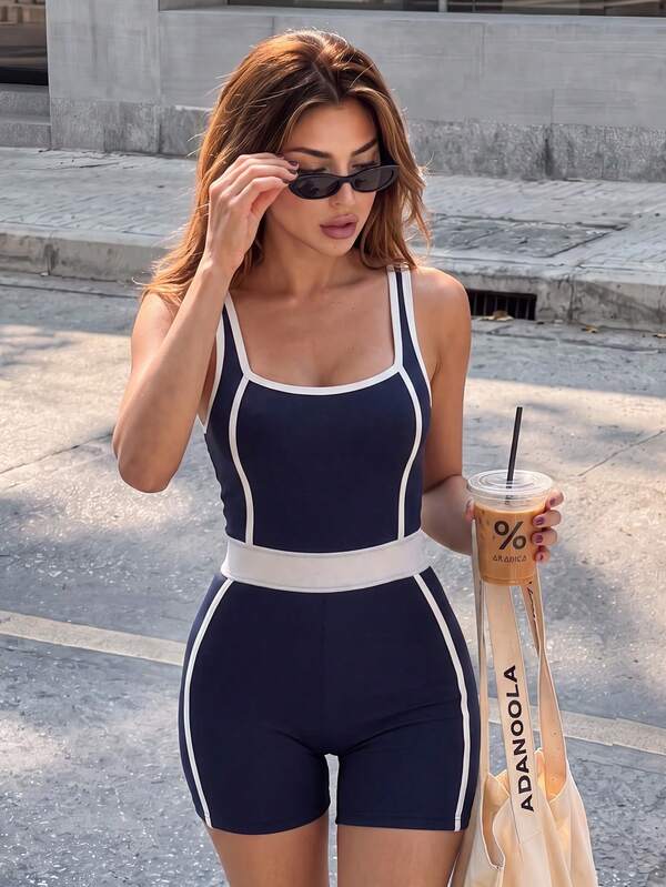 SHEIN Core Rhythm Women's Colorblock Casual Daily Outdoor Sports Romper