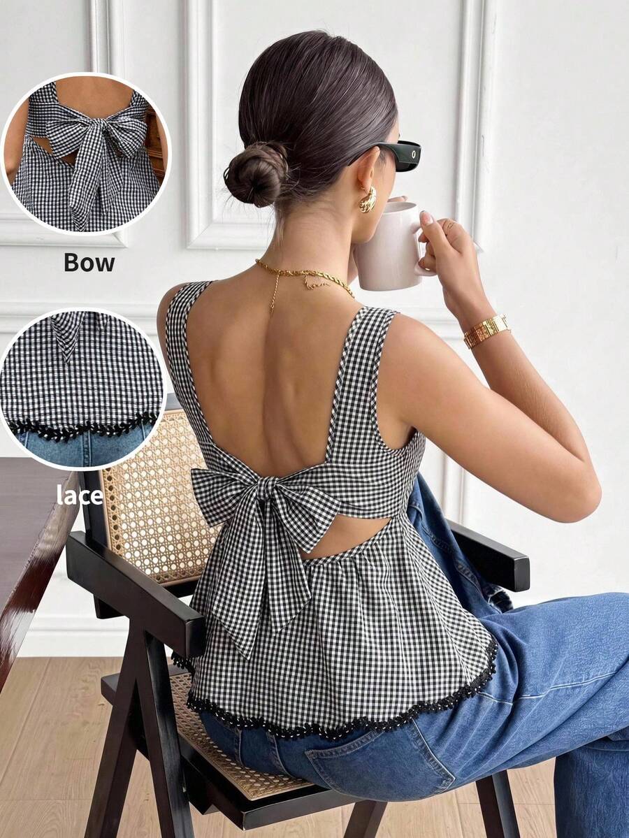 Serisse Women's Plaid Casual Versatile Everyday Outing Shirt - Black - View 1