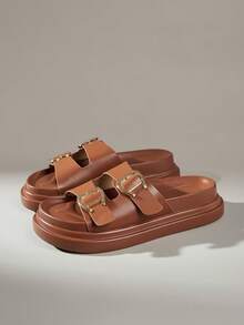 Solecia Women's Spring/Summer Fashion Brown Comfortable Flat -Style Beach Sandals - Brown - View 4