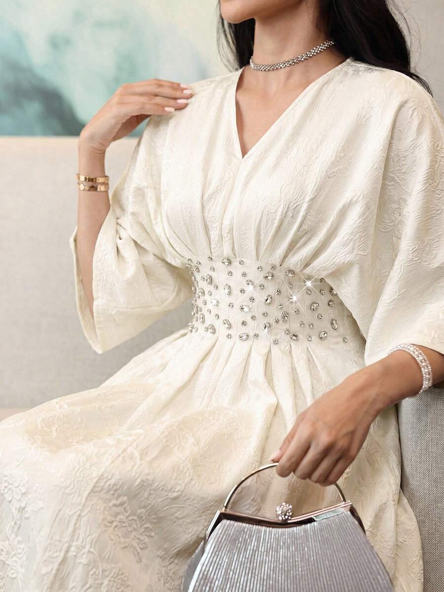 Feyla 新款收腰百褶精緻高端水鑽裝飾浪漫迷人宴會輕禮服 優雅大方