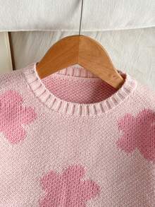 Long-Sleeved Sweater With Flower Patterns Is Soft And Comfortable. Girls Clothes - Pink - View 3