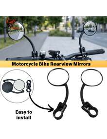 Universal Fixed Wind Wing Motorcycle Rearview Mirror, Modified Wide Field Of Vision Side Reflector Mirrors, Replacement Accessories For Motorbike, Scooter, ATV Off-Road All Terrain Vehicle, High Definition Convex Lens Mirror - Black - View 5