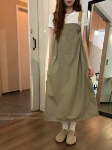 DAZY Women's Solid Color Casual Daily Wear Midi Strap Dress - Apricot - View 3