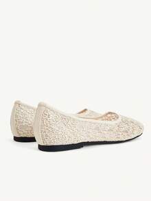 CUCCOO CHICEST Lace Round Toe Flats, Gentle Mesh Low Vamp Shoes, Commuting Dating Bridesmaids Breathable Women's Shoes - Apricot - View 6