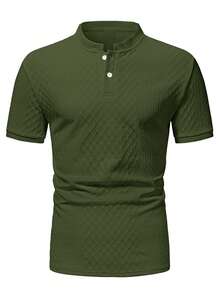 Manfinity CasualCool 男士夏季休閒純色短袖 Polo 衫 - 軍綠色 - 查看 4