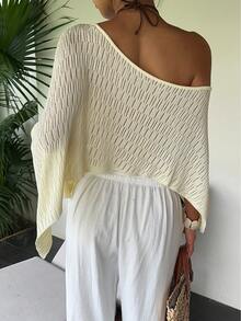 Sunnyshic Women's Summer Casual Tropical Fashion Versatile Textured Knit Cover Up Top Beach Vacation Cream - Light Yellow - View 2
