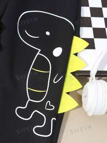 SHEIN Genkimix Kids BOY休閒運動學院風街頭可愛恐龍長褲運動褲 灰色+卡其色+海軍藍 3件套，適合日常穿著、上學、旅行、運動、春秋季、度假、假日、休閒、曬日光浴、夏季 - 彩色 - 查看 3