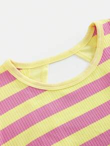 SHEIN Tween女孩休閒日常上學針織條紋無袖上衣 - 彩色 - 查看 3