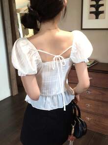 DAZY 女款蕾絲休閒甜美風荷葉邊飾精緻蕾絲背心上衣 - 白色 - 查看 2