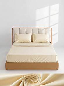 Veyra Day 4pcs/Set 100% Polyester Sheet Set Easy Care Bedding Set Fitted Sheet Set (1pc Flat Sheet+1pc Fitted Sheet+2pcs Pillowcases) Fitted Sheet Set King Queen Full TWIN SIZE Sheet Deep Pocket Up To 35cm , Breathable Better For Sleep - goose yellow - View 1