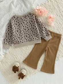 SHEIN Playful Pals 女嬰卡通印花圓領休閒日常長袖運動衫 - 彩色 - 查看 3