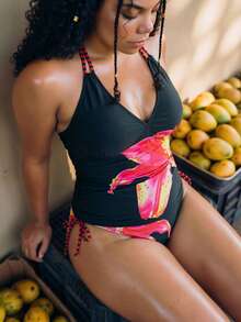 Swim Vcay Plus Size Women's Floral Print Halter Tankini Set - Multicolor - View 5