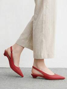 CUCCOO BIZCHIC Sepatu Flat Wanita PU Warna Solid Ringan dengan Tumit Miring Kecil, Berkelas Tinggi, Elegan, Burgundy, Pola Kasar, Tumit Embun, untuk Komuter, Kencan, dan Sehari-hari - Burgundy - View 5
