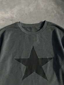 EASEVO Plus Size Men's 2 In 1 Patchwork Pentagram Pattern Casual Daily Long Sleeve T-Shirt - Dark Grey - View 3