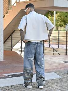 Devon Thys Manfinity Streetrush Men's Camouflage Denim Jeans, Fashion For Summer Street Wear Jeans Hang Out Street College Sport - Multicolor - View 2