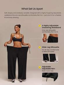 GLOWMODE SoftCalm Modal Slow Mornings 絲滑透氣寬腿大廓形運動長褲，可調式抽繩腰頭與褲腳，日常休閒穿著 - 黑色 - 查看 4