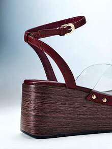 Solezae Glamorous Women's Clear Band Ankle Strap Thick Platform Sandals With Rivets Decor - Brown - View 6