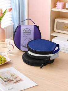 Zazumi 1pc Solid Color Round Oxford Cloth CD/DVD Storage Case, Portable Zipper Disc Organizer Wallet With Handle, Compact Car CD Bag For Music Discs, Home, Office, Travel & Daily Media Storage - View 1