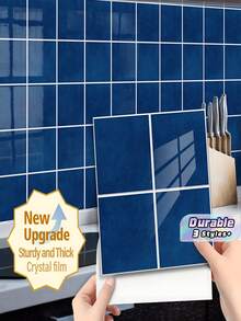 1/12/36pcs Self-Adhesive Navy Blue Square Wall Tiles – Waterproof Oil-Proof Peel And Stick Panels For Kitchen & Shower Walls - 20*20CM - View 1