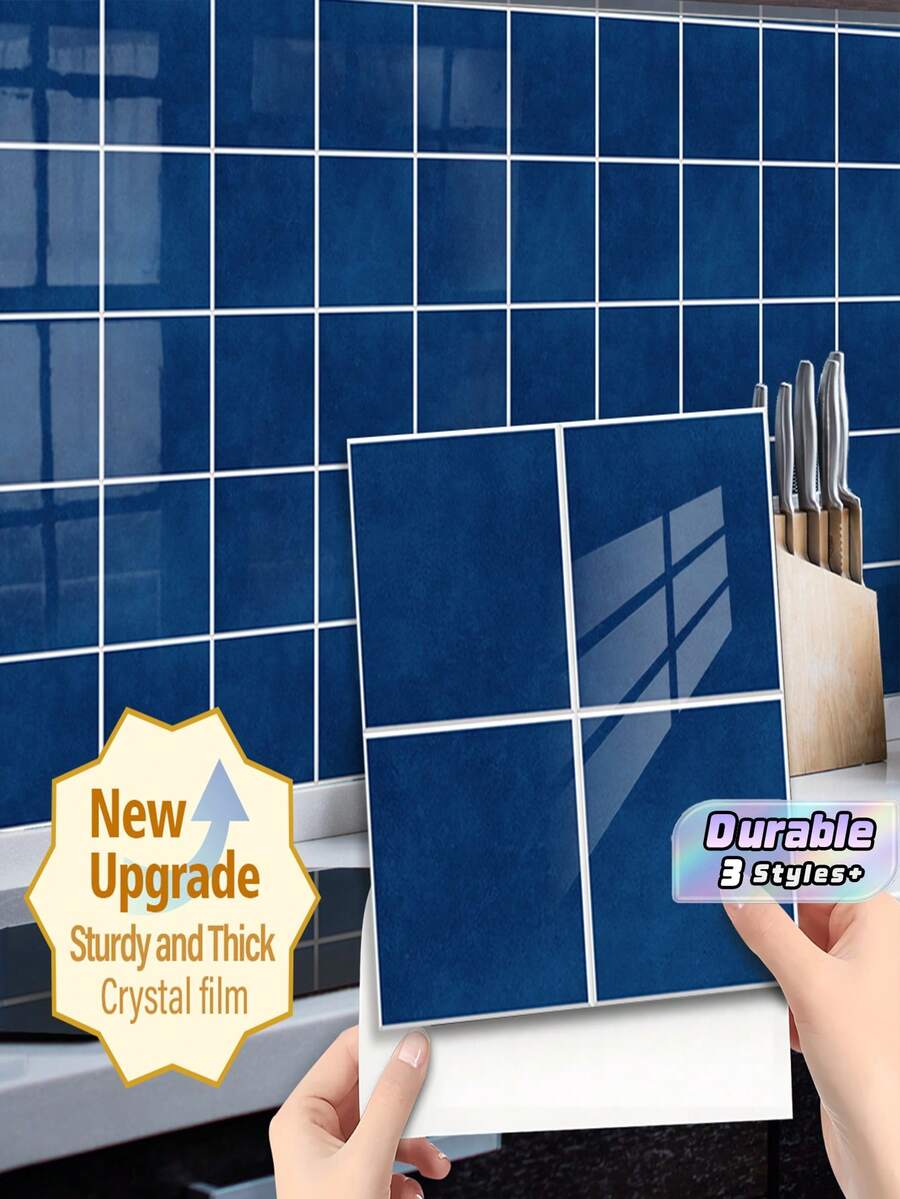 1/12/36pcs Self-Adhesive Navy Blue Square Wall Tiles – Waterproof Oil-Proof Peel And Stick Panels For Kitchen & Shower Walls - 20*20CM - View 1