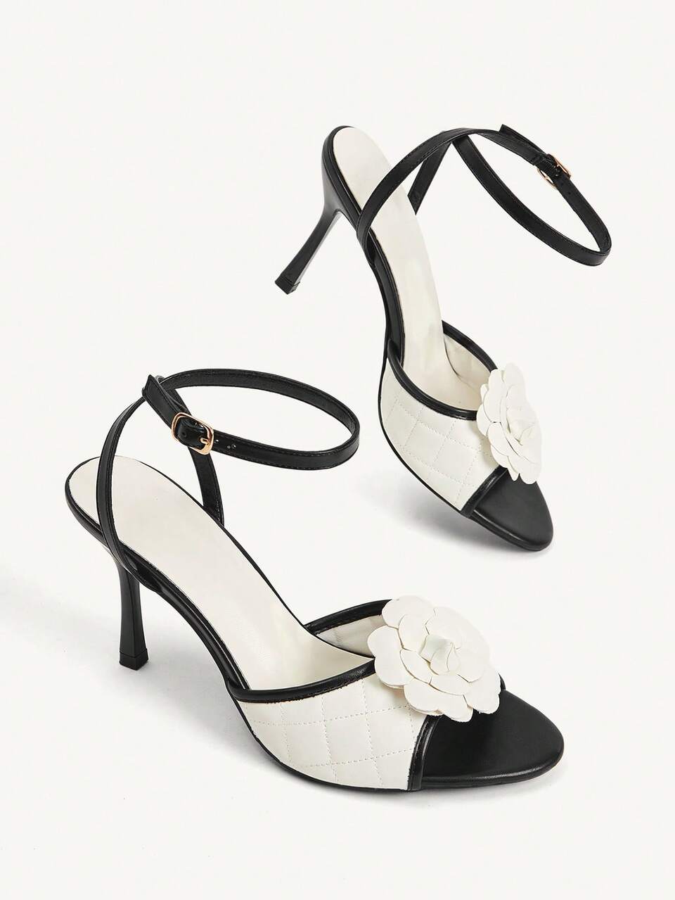 CUCCOO CHICEST Women Shoes Spring And Summer New Black And White Three-Dimensional Flowers Women's High-Heeled Sandals Slippers Fashionable And Comfortable Versatile