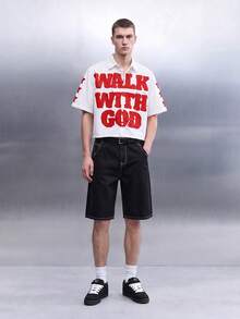 QuarKem Men's Casual Slogan Print Shirt For Summer Men's Cropped Tops - White - View 6