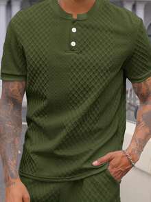 Manfinity CasualCool 男士夏季休閒純色短袖 Polo 衫 - 軍綠色 - 查看 3