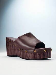 Solezae Sandal Platform Slip-On Nyaman untuk Wanita, Sepatu Musim Panas - Chocolate Brown - View 5
