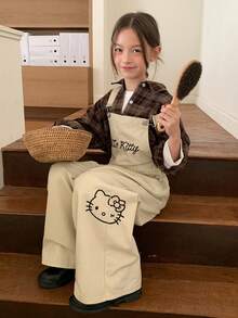 HELLO KITTY | DAZY Loose Fit Sleeveless KT Cat Denim Overall Jumpsuit For Tween Girls Fall - Apricot - View 1