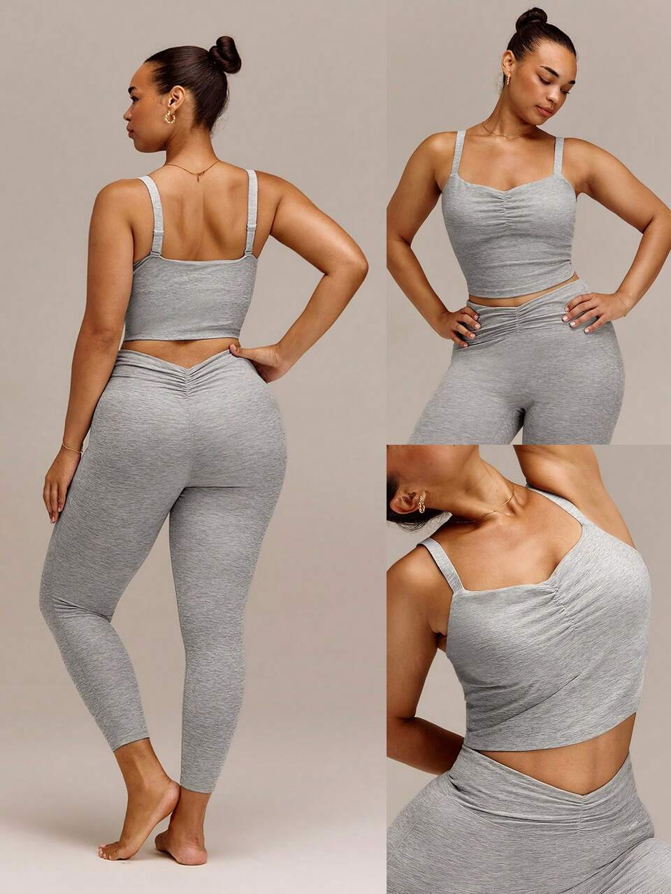 Plus Size FeatherFit™-CloudBlend Studio Form Ruched Active Tank With Adjustable Straps & Removable Cups Ballet Studio Daily