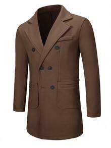 Manfinity Mode Men's Autumn/Winter Fashion Double-Breasted Brown Overcoat - Brown - View 3