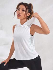 Dewbera Dewbera Casual Versatile White Sleeveless Hooded Lightweight Comfortable Sports Sweatshirt - Multicolor - View 5