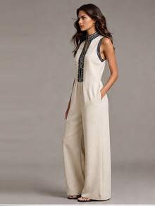 SHEIN Mono con botones estampado para personas de mediana edad y mayores - Albaricoque - Ver 7