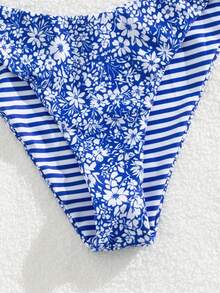 Swim Mod Women's Sweet White And Blue  Ditsy Floral Reversible Bikini Set Beach Vacation Summer Sexy - Multicolor - View 6