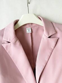 SHEIN Tween女孩純色翻領單扣休閒秋季夾克外套 - 粉色 - 查看 4