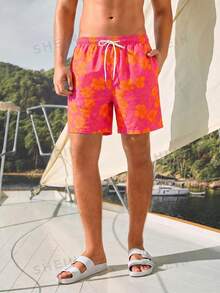 Manfinity VDAYZ Men's Floral Print Drawstring Waist Beach Shorts - Multicolor - View 4