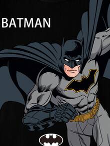 BATMAN X SHEIN 青少年男孩夏季休閒卡通印花T恤 - 白色 - 查看 6
