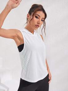 Dewbera Dewbera Casual Versatile White Sleeveless Hooded Lightweight Comfortable Sports Sweatshirt - Multicolor - View 3
